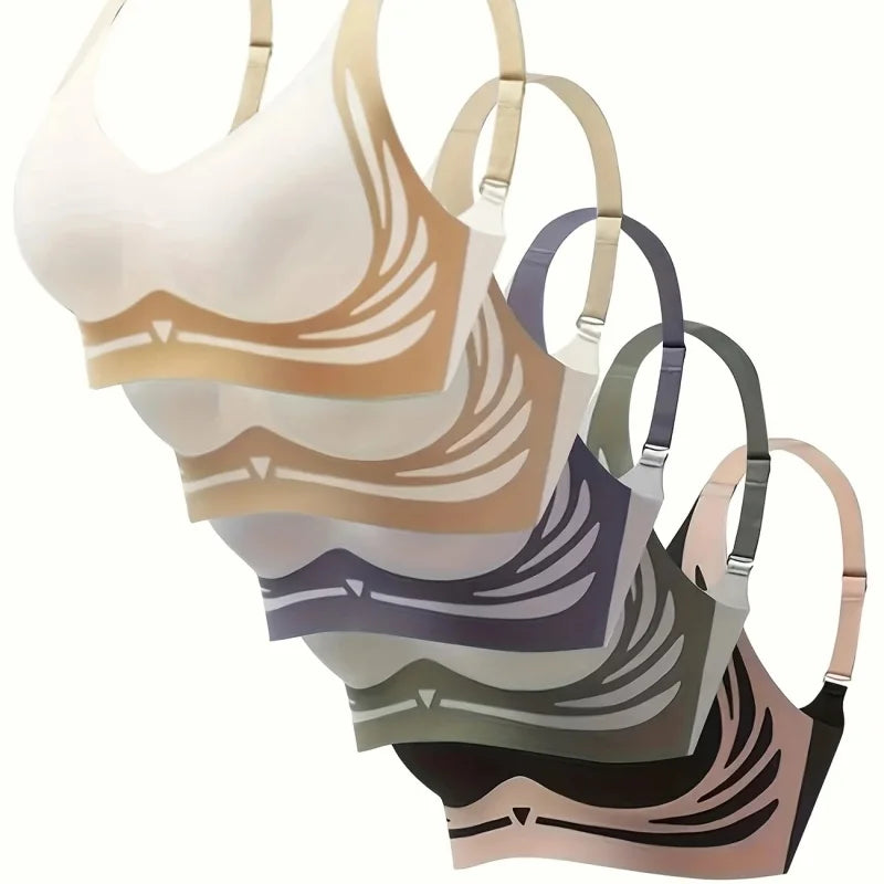 4-piece set: EssElegance, color-blockbackbuckle,adjustable, push-up,seamlesswireless,comfortable, bra