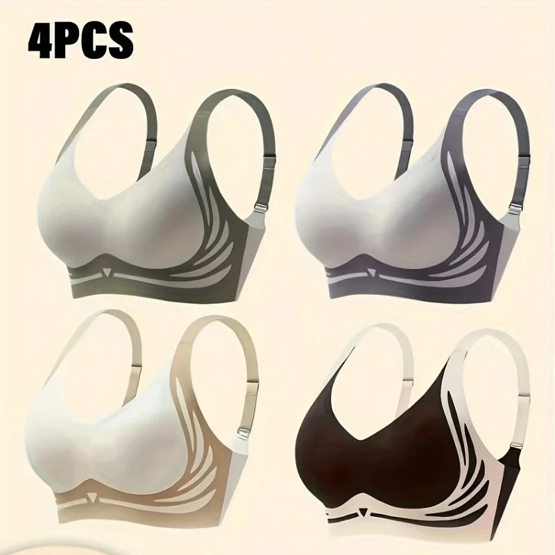 4-piece set: EssElegance, color-blockbackbuckle,adjustable, push-up,seamlesswireless,comfortable, bra