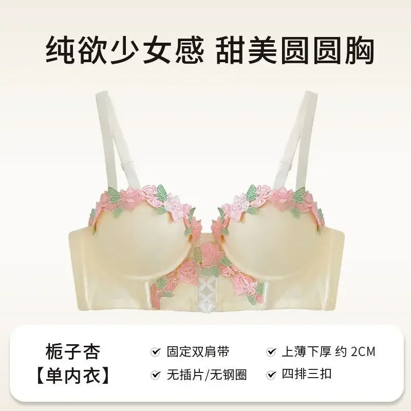 New French Retro Sexy Lace Sweet Floral Embroidery Bra Push-up Bra